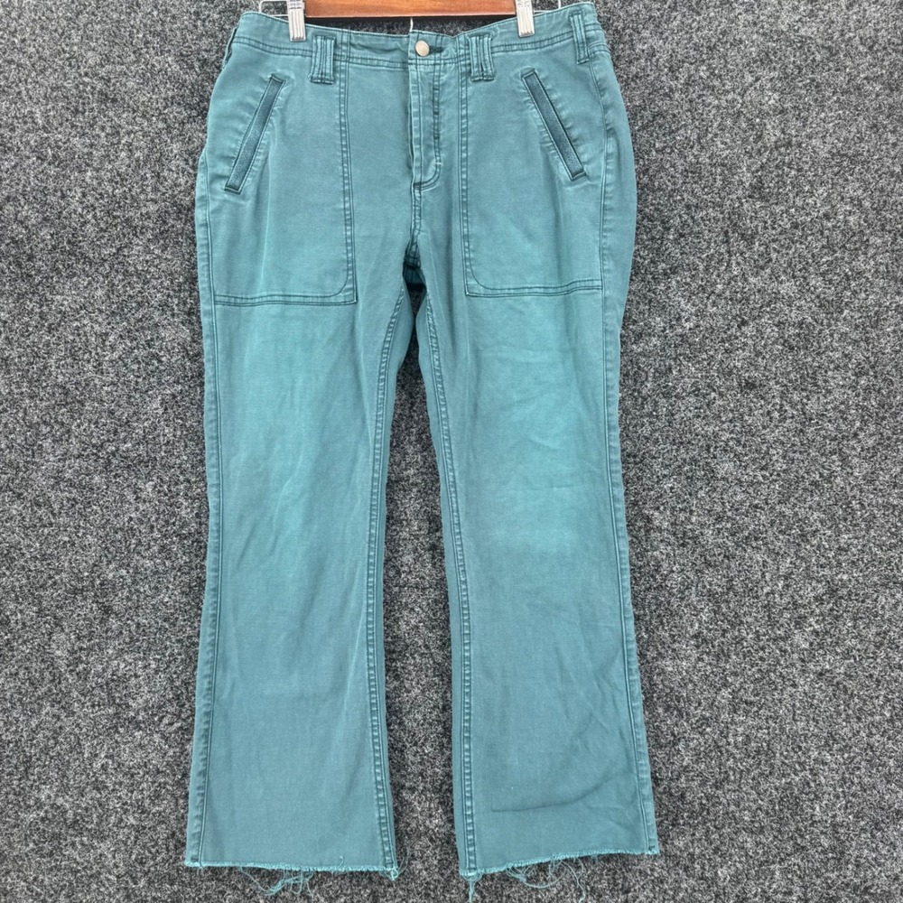 Pilcro and the Letterpress Teal Green Utility Pants Raw Hem Size 28